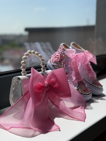 Geantă fete cu fundă supradimensionată roz, Bonbon Bow