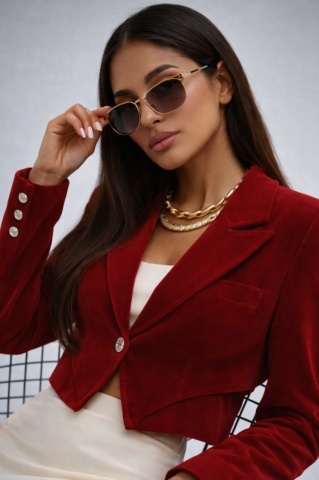 Jachetă crop damă burgundy cu croială sculptată în V și detaliu triunghiular Éclipse - Img 4