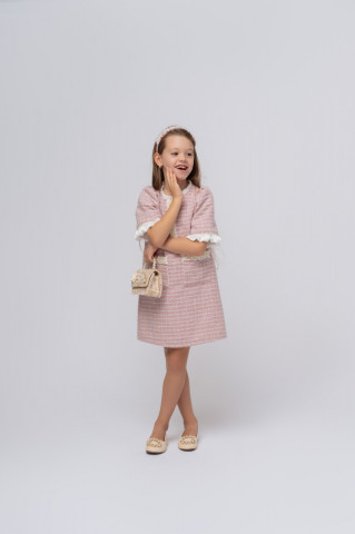 Pink Tweed Dress for Girls, Diana - Img 5