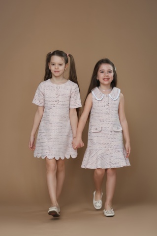 Rochie casual pentru fetițe din tweed roz premium Dalia - Img 6