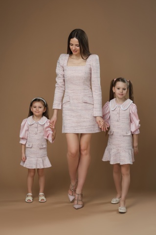 Rochie casual pentru fetite trendy din tweed roz premium, Zora - Img 5