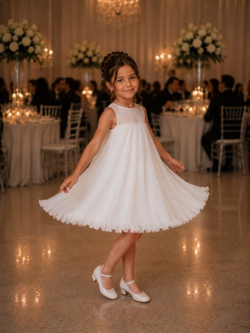 Rochie couture de ocazie pentru fete din voal plisat cu capă detașabilă și flori 3D – Éloire - Img 6