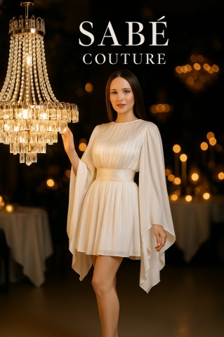Rochie damă elegantă din voal creponat SABÉ Couture – rochie de seară cu design rafinat, Élora - Img 3