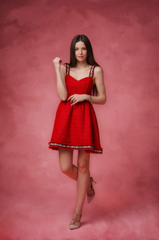 Rochie dama roșie din tweed, Heart - Img 2