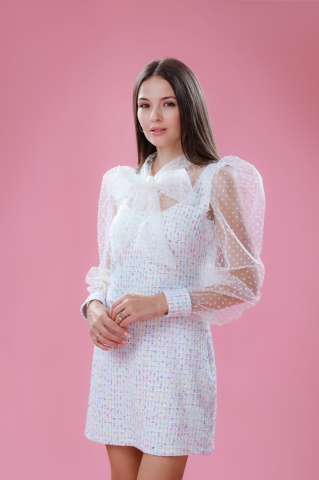 Rochie dama tweed cu maneci bufante si funda, Charm - Img 2