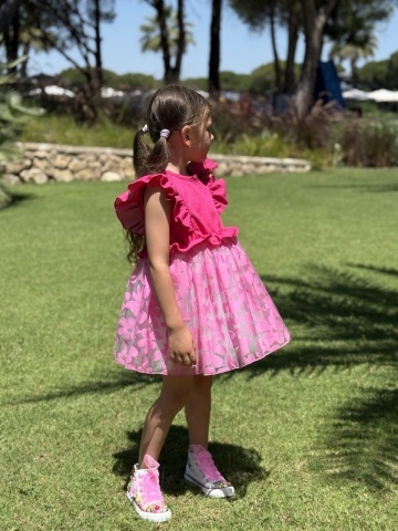 Rochie de blug fuchsia Barbie cu tulle și organza pentru fetițe - Ediție Limitată