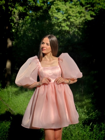 Rochie de ocazie baby doll roz din organza, Pinky - Img 2