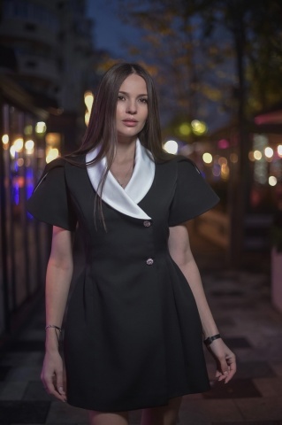 Rochie elegantă de ocazie damă tip sacou, neagră – model versatil de zi și de seară, Chantelle