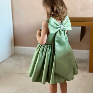 Rochie fete din tafta verde eleganta cu funda detașabilă, de ocazie, Charlotte - Img 4