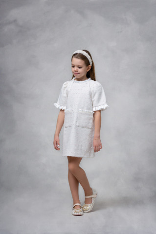 Rochie fete din tweed cu insertii roz, Amy - Img 4