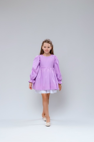 Rochie lila fete bumbac 100% cu maneci bufante si guler detasabil, Muse - Img 7