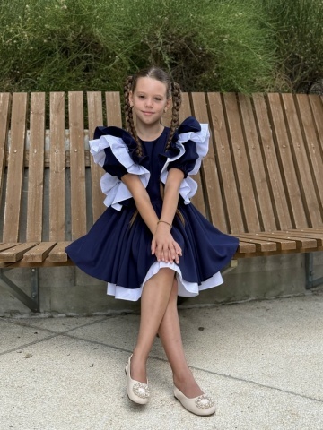 Rochie uniformă școlară fete bleumarin cu volane și căptușeală din bumbac – Academy Look - Img 3