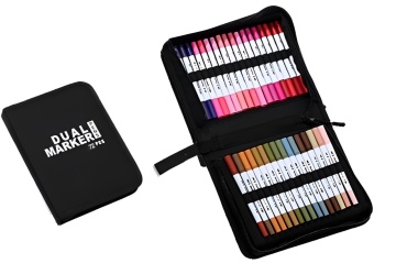 Set carioci pe baza de apa, 2 in 1, pentru pictura, caligrafie, 72 culori, corp carioca alb, 24.5 x 18.5 x 5 cm, multicolor
