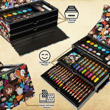 Set creativ de pictat cu Harry Potter, 42 piese, creioane cerate, carioci, acuarele si accesorii, in trusa, Maro - Img 4