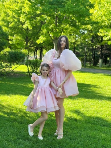 Set mama fiica de ocazie baby doll roz din organza, Pinky - Img 6