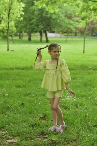 Compleu fete din in Pistachio – top și pantaloni scurți de vară - Img 5