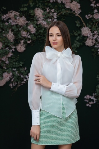 Fusta dama din tweed verde