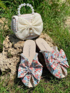 Papuci Colorati pentru Fete cu Funda și perle, Flowers - Img 5