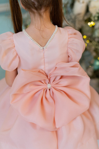 Pink Baptism / Occasion Dress for Girls with Oversized Bow, Caroline - Img 7