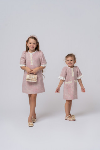 Pink Tweed Dress for Girls, Diana - Img 6