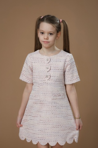 Rochie casual pentru fetițe din tweed roz premium Dalia - Img 7