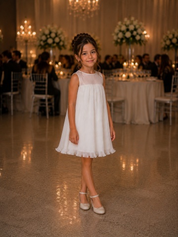 Rochie couture de ocazie pentru fete din voal plisat cu capă detașabilă și flori 3D – Éloire - Img 4