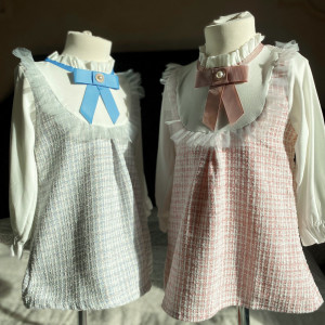 Rochie fete Bleu din Tweed cu Maneci din Bumbac - Img 7
