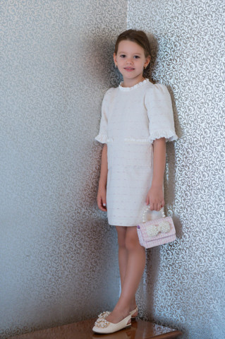 Rochie fete din tweed cu insertii roz, Amy - Img 7