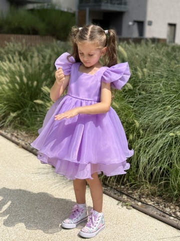 Rochie fete lila din organza cu volane și mâneci fluture - Img 2
