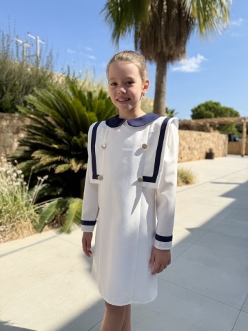 Rochie uniformă școlară fete albă cu bleumarin, Sailor Girl