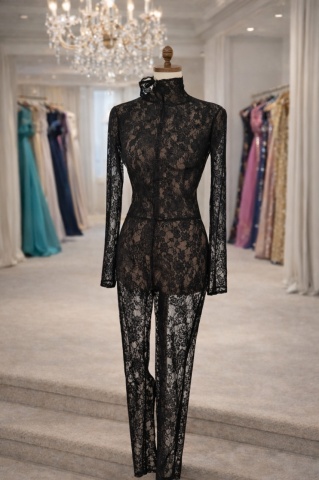 Salopetă lungă din dantelă neagră pentru femei – Midnight Lace