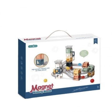 Set inteligent de cuburi magnetice, cu tobogane si bile, 41 piese