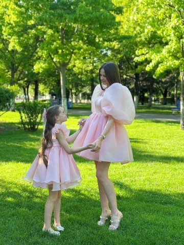 Set mama fiica de ocazie baby doll roz din organza, Pinky - Img 7