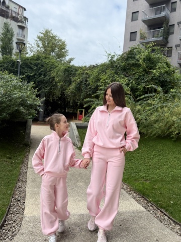 Set trening mama-fiica din bumbac moale premium - bluza cu mâneci balon, Candy Cloud - Img 3