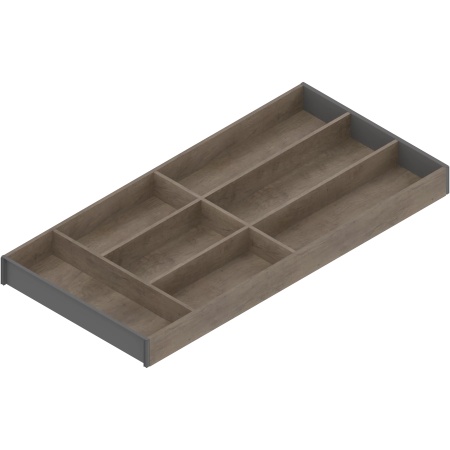 AMBIA-LINE Organizator pt tacamuri, pt LEGRABOX/MERIVOBOX Sertar, Design de lemn, 7 Compartimente pt tacamuri, NL=650 mm, Latime=300 mm, Stejar Nebr./gri-orion