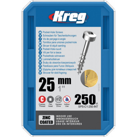 Holtsuruburi KREG® Pocket-Hole, zincate, 25mm, filet grosier, cap plat cilndric, Maxi-Loc - 250 bucati