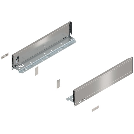 Laterala sertar LEGRABOX M 90.5 mm, NL=400 mm, dr+stg, pure, inox periat-lacuit