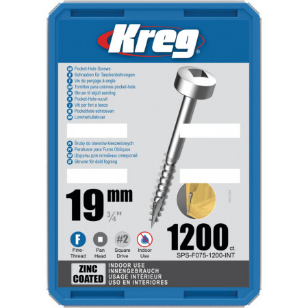 Holtsuruburi KREG® Pocket-Hole, zincate, 19mm, filet fin, cap plat cilndric - 1200 bucati