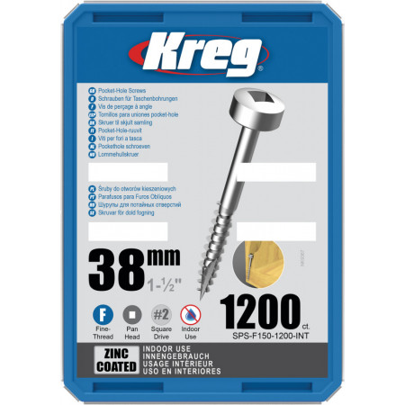 Holtsuruburi KREG® Pocket-Hole, zincate, 38mm, filet fin, cap plat cilndric - 1200 bucati