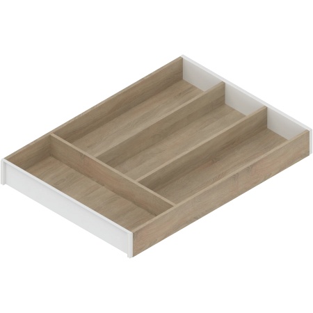 AMBIA-LINE Organizator pt tacamuri, pt LEGRABOX/MERIVOBOX Sertar, Design de lemn, 4 Compartimente pt tacamuri, NL=450 mm, Latime=300 mm, Stejar Bard./alb-matase