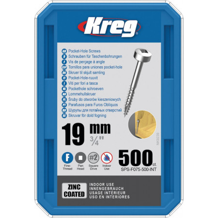 Holtsuruburi KREG® Pocket-Hole, zincate, 19mm, filet fin, cap plat cilndric - 500 bucati