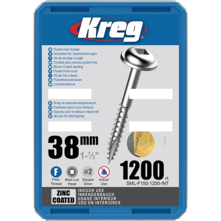 Holtsuruburi KREG® Pocket-Hole, zincate, 38mm, filet fin, cap bombat, Maxi-Loc - 1200 bucati