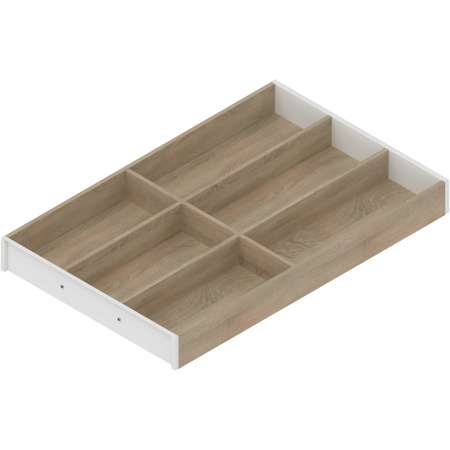 AMBIA-LINE Organizator pt tacamuri, pt LEGRABOX/MERIVOBOX Sertar, Design de lemn, 6 Compartimente pt tacamuri, NL=500 mm, Latime=300 mm, Stejar Bard./alb-matase