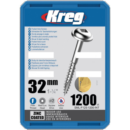 Holtsuruburi KREG® Pocket-Hole, zincate, 32mm, filet fin, cap bombat, Maxi-Loc, 1200 bucati