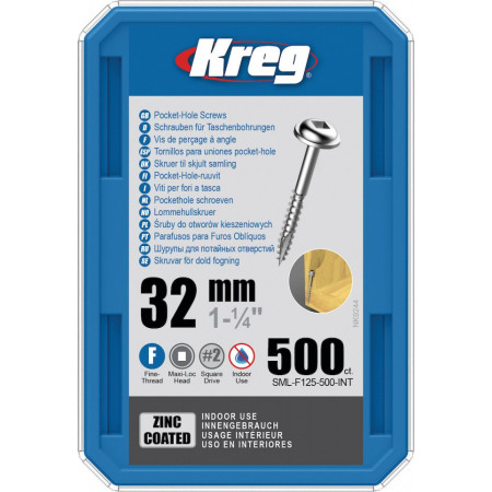 Holtsuruburi KREG® Pocket-Hole, zincate, 32mm, filet fin, cap bombat, Maxi-Loc, 500 bucati