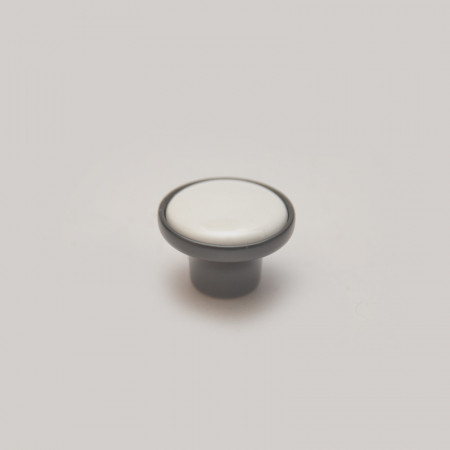 Buton metalic 8904 - Negru cu insertie portelan alb