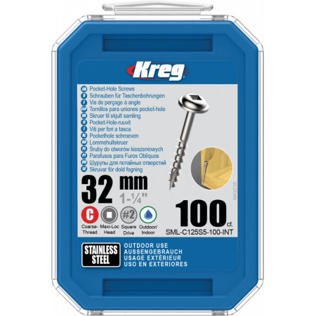 Holtsuruburi KREG® Pocket-Hole, Inox, 32mm, filet grosier, cap bombat, Maxi-Loc - 100 bucati