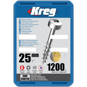 Holtsuruburi KREG® Pocket-Hole, zincate, 25mm, filet grosier, cap plat cilndric, Maxi-Loc - 1200 bucati