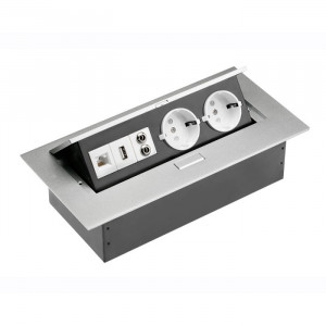 Priza GTV dreptunghiulara, 2xSchuko, USB, audio in/out, UTP, aluminiu ( fara cablu )