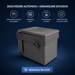 Cos de gunoi plastic, gri, 15 litri, dreptunghiular, deschidere automata cu mecanism special